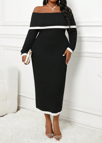 Чорна кежуал сукня з відкритими плечима SHEIN однотонна