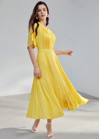 Желтое кэжуал платье рубашка SHEIN однотонное