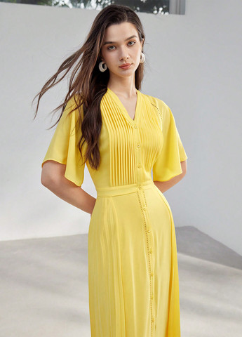 Желтое кэжуал платье рубашка SHEIN однотонное