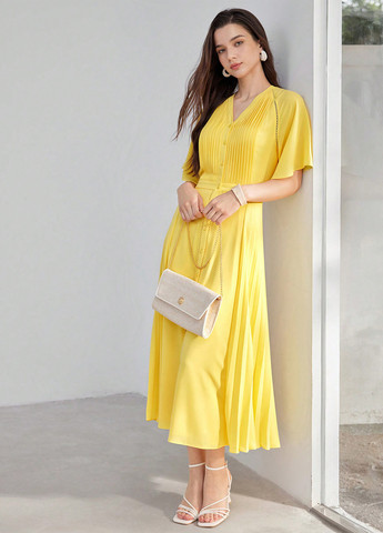 Желтое кэжуал платье рубашка SHEIN однотонное