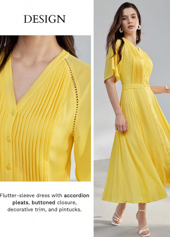 Желтое кэжуал платье рубашка SHEIN однотонное