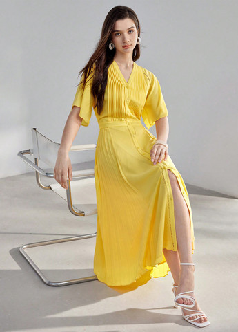 Желтое кэжуал платье рубашка SHEIN однотонное