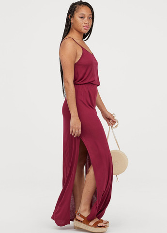 Бордовое кэжуал платье платье-майка H&M однотонное