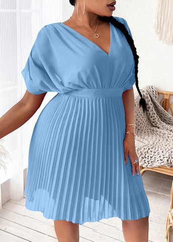 Голубое кэжуал платье плиссированное SHEIN однотонное