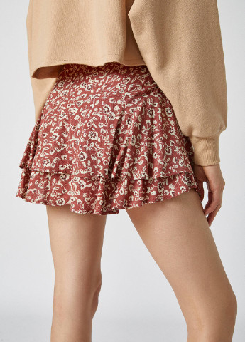 Терракотовая кэжуал цветочной расцветки юбка Pull & Bear клешированная