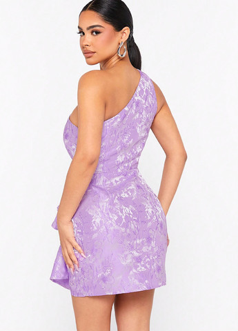 Фиолетовое коктейльное платье на одно плечо SHEIN однотонное