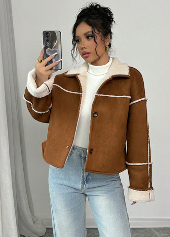 Світло-коричневе Кежуал напівпальто SHEIN однотонне