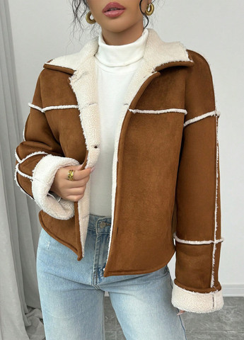 Світло-коричневе Кежуал напівпальто SHEIN однотонне