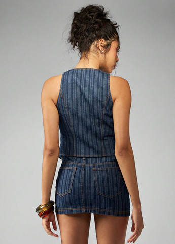 Темно-синяя джинсовая, кэжуал в полоску юбка SHEIN