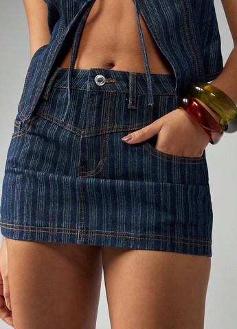 Темно-синяя джинсовая, кэжуал в полоску юбка SHEIN