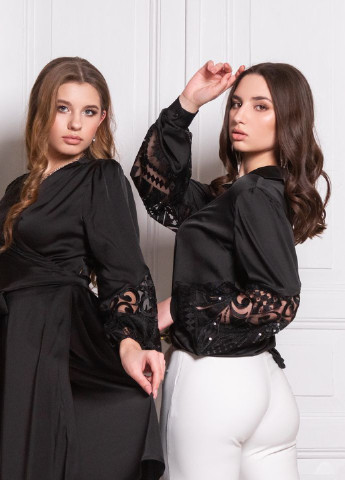 Чорна коктейльна шелкова сукня на запах "eve" на запах InRed однотонна