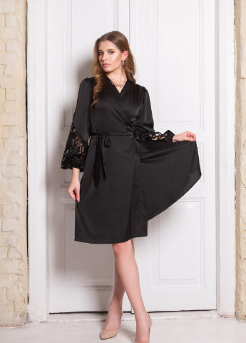 Чорна коктейльна шелкова сукня на запах "eve" на запах InRed однотонна