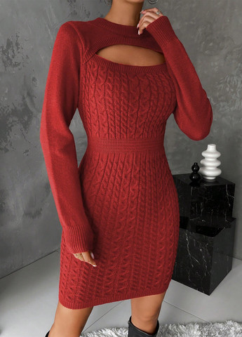 Темно-червона кежуал сукня сукня светр SHEIN однотонна