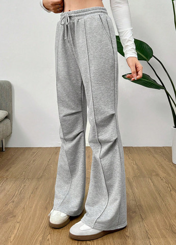 Серые кэжуал демисезонные клеш брюки SHEIN