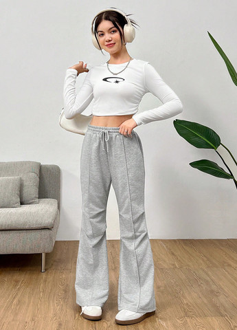 Серые кэжуал демисезонные клеш брюки SHEIN