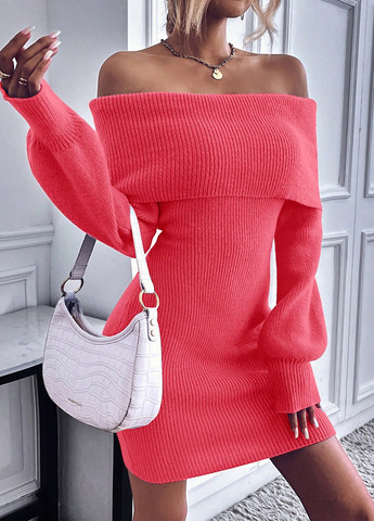 Коралова кежуал сукня сукня светр, з відкритими плечима SHEIN однотонна