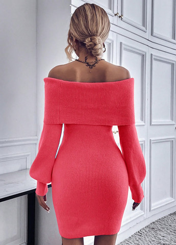 Коралова кежуал сукня сукня светр, з відкритими плечима SHEIN однотонна