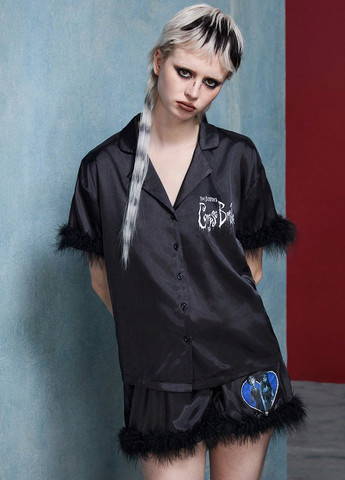 Черная всесезон пижама (рубашка, шорты) рубашка + шорты SHEIN