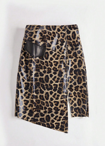 Коричневая кэжуал леопардовая юбка SHEIN карандаш