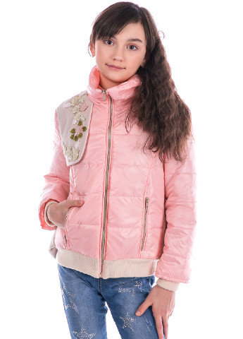 Розовая демисезонная детская демисезонная куртка-пальто цветы Zabavka