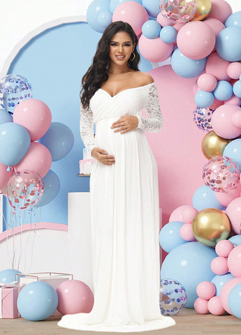 Білий святковий сукня для вагітних на запах, в стилі армпір SHEIN однотонна