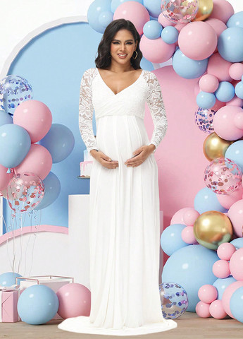 Білий святковий сукня для вагітних на запах, в стилі армпір SHEIN однотонна