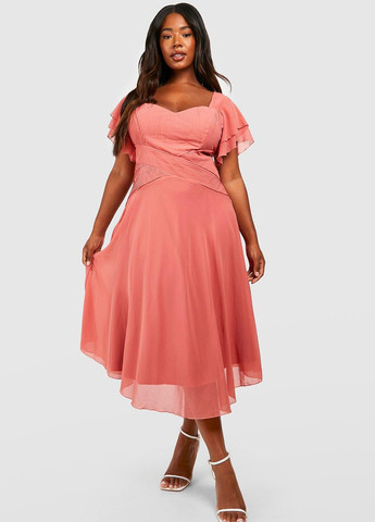 Розовое кэжуал платье клеш Boohoo однотонное