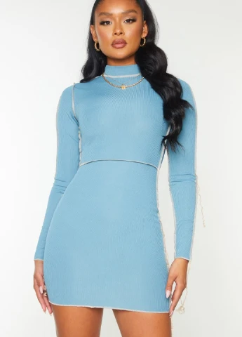 Голубое кэжуал платье платье-водолазка PrettyLittleThing однотонное