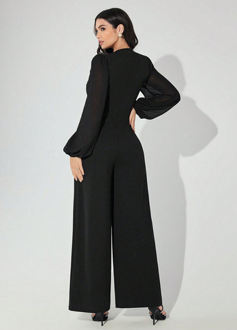 Комбінезон SHEIN комбінезон-брюки однотонний чорний кежуал, вечірній поліестер