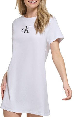 Белое кэжуал, домашнее платье платье-футболка Calvin Klein с надписью