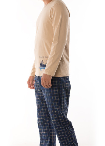 Пижама (лонгслив, брюки) DoReMi лонгслив + брюки клетка комбинированная домашняя хлопок