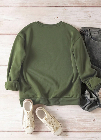 Хаки свитшот SHEIN рисунок без декора (364099825)