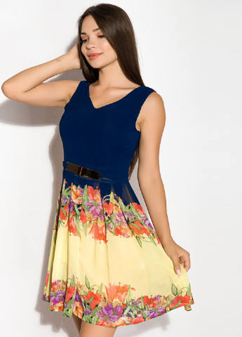 Темно-синя кежуал сукня кльош Time of Style з квітковим принтом