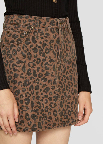 Оливковая (хаки) кэжуал леопардовая юбка Stradivarius