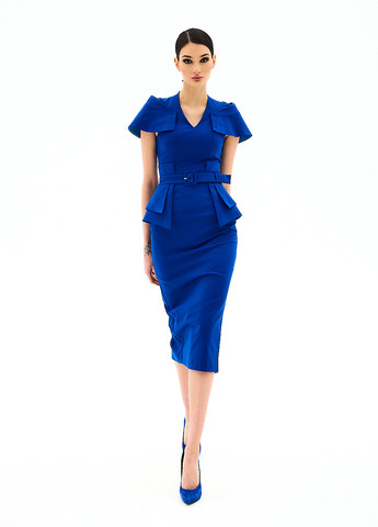 Синее кэжуал платье футляр, с баской BGL однотонное