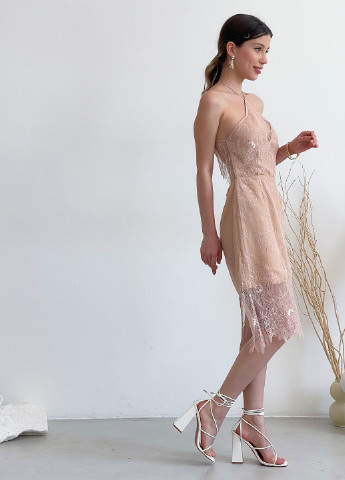 Пудрова вечірня жіноча мереживна міді сукня the label бебі долл, з відкритою спиною, з відкритими плечима Keepsake однотонна