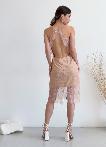 Пудрова вечірня жіноча мереживна міді сукня the label бебі долл, з відкритою спиною, з відкритими плечима Keepsake однотонна