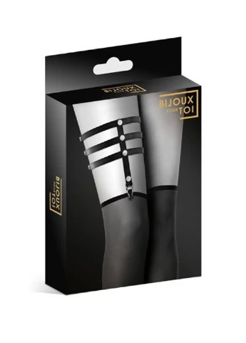 Гартер на ногу - 3 THONGS Black, сексуальна підв'язка, екошкіра Bijoux Pour Toi (255247696)
