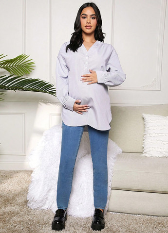 Сиреневая кэжуал рубашка в полоску SHEIN