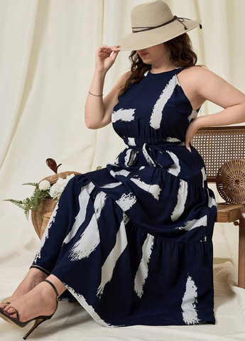 Темно-синя кежуал сукня кльош SHEIN з абстрактним візерунком