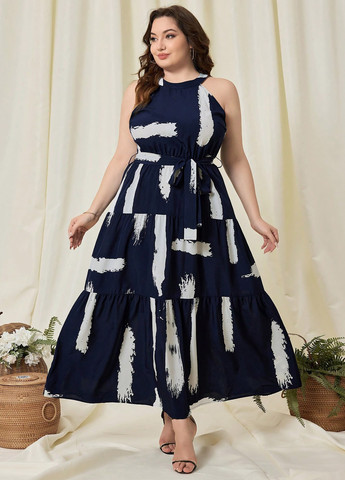 Темно-синя кежуал сукня кльош SHEIN з абстрактним візерунком