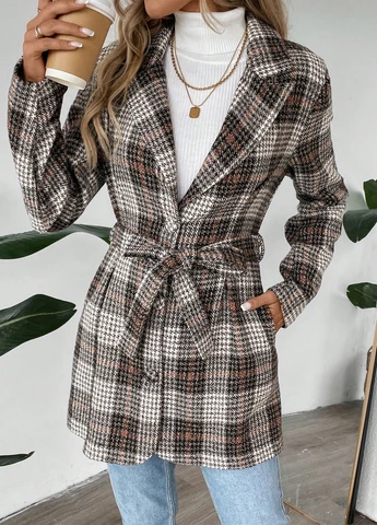 Коричневое демисезонное Пальто однобортное SHEIN
