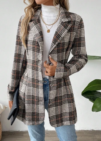 Коричневое демисезонное Пальто однобортное SHEIN