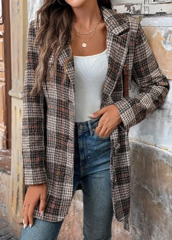 Коричневое демисезонное Пальто однобортное SHEIN