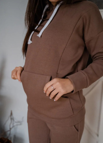 М'який спортивний костюм для вагітних та годуючих на флісі з секретом годування коричневий To Be (247098892)