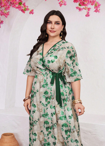 Комбінована кежуал сукня на запах SHEIN з квітковим принтом