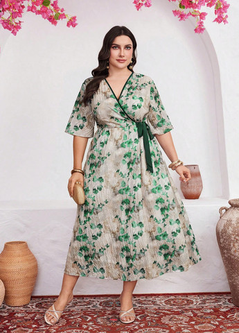 Комбінована кежуал сукня на запах SHEIN з квітковим принтом