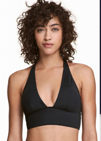 Купальный лиф H&M бикини однотонный чёрный пляжный полиамид