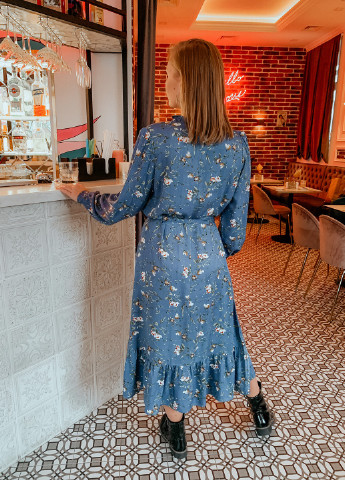 Світло-синя кежуал сукня від пояс а-силует BeART з квітковим принтом