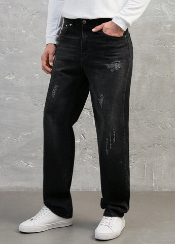 Черные демисезонные прямые джинсы SHEIN